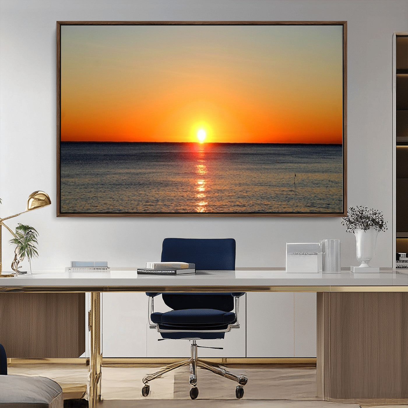 54676-MGV-CV-36X24-Golden Horizon Sunset Over Ocean Wall Art Canvas Print – Tropical Beach Canvas Wall Art – Giclee