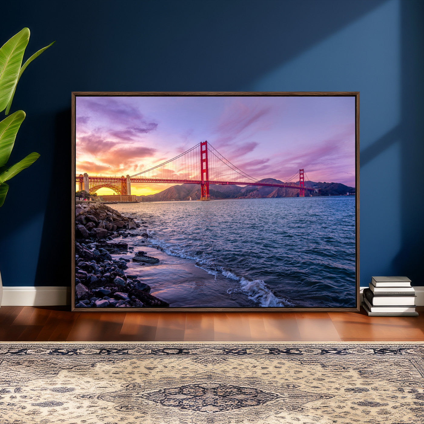 24256-MGV-CV-36X24 - Golden Gate Bridge Wall Art Print, San Francisco Sunset Canvas Wall Art, Cityscape Canvas Print for