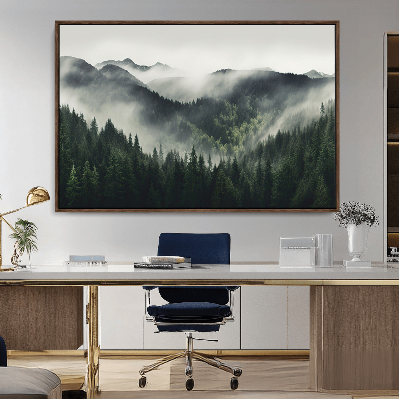 90953-MGV-CV-36X24-Misty Forest Canvas Print Wall Art Premium Canvas Print a Foggy and Serene Atmosphere