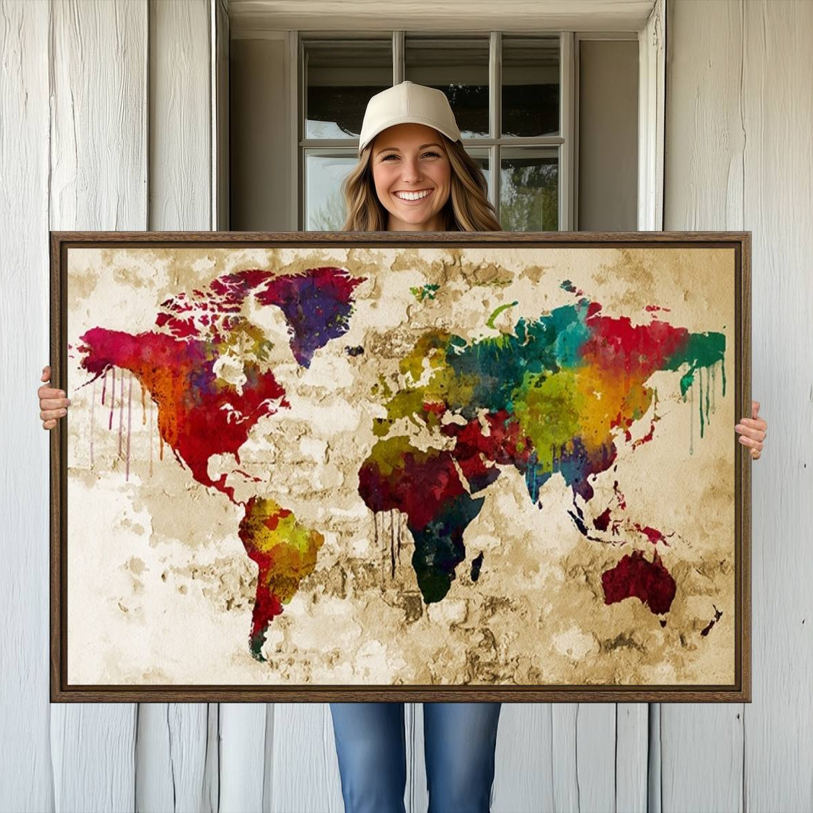 61906-MGV-CV-36X24-World Map Canvas Print – Framed Push Pin Wall Art, Color Splash Travel Map for Modern Home and Office Decor