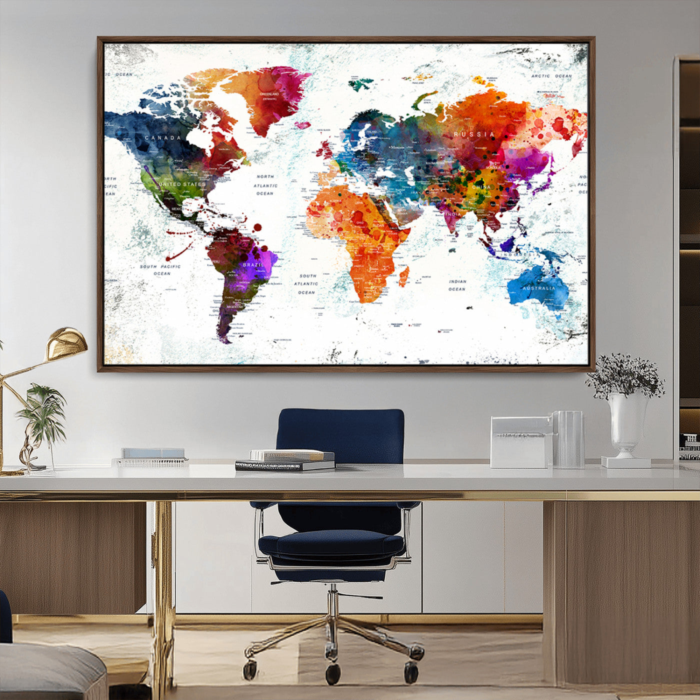 73167-MGV-CV-36X24-Push Pin World Map Canvas Print – Framed Travel Map Wall Art for Couples, Anniversary Gift, Modern Home or Office Decor