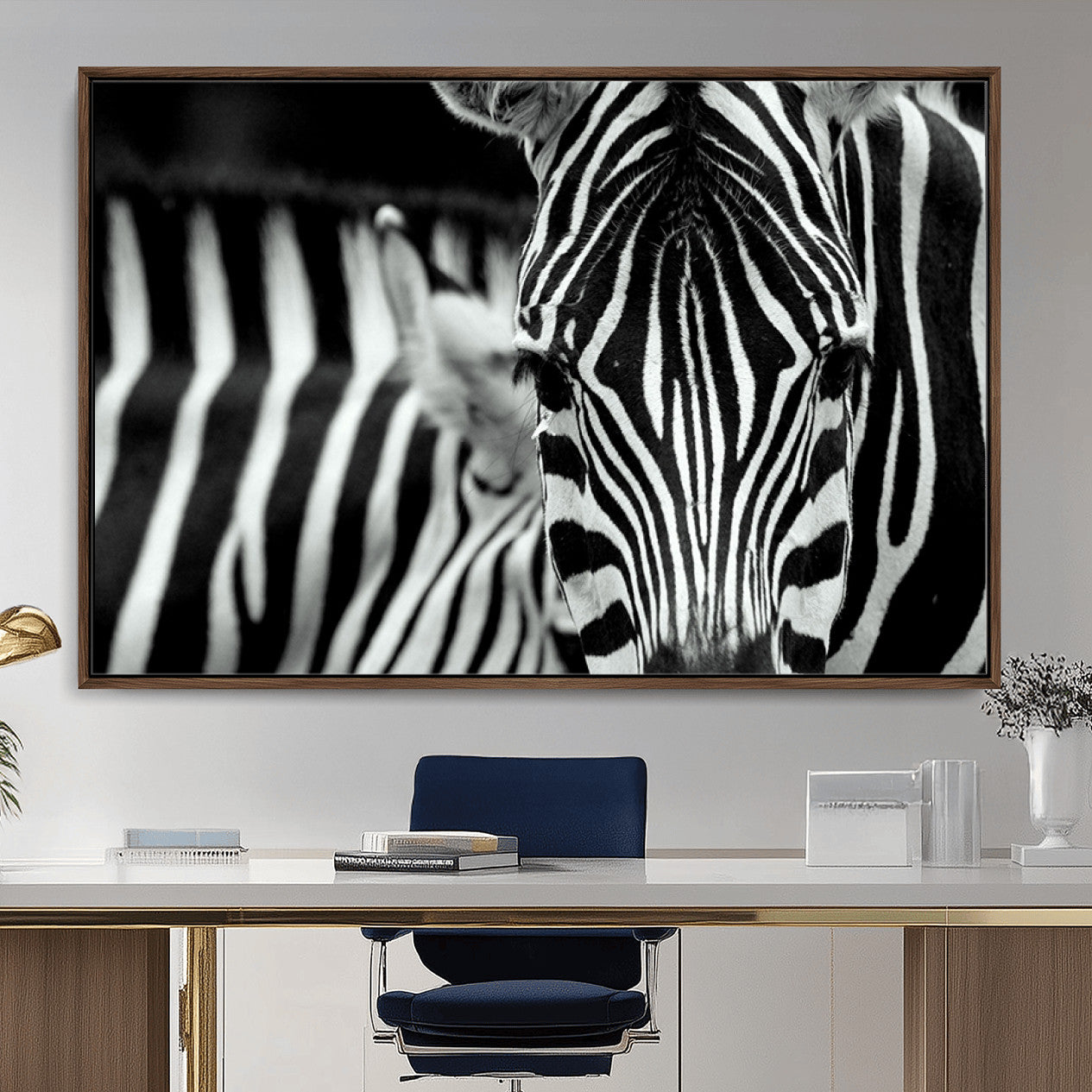 MGV-FC-36X24 - Zebra Wall Art – Close Up Black and White Animal Print, Bold Safari Decor for Living Room, Office, or Bedroom