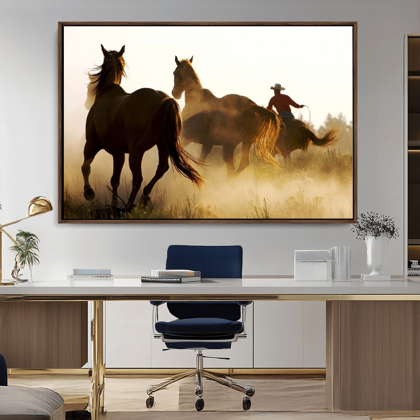 -Horses and Cowboys Wall Art Canvas Print