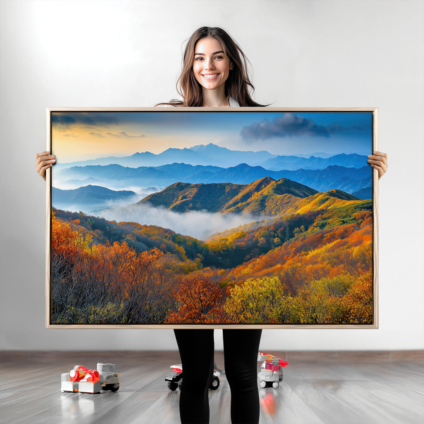 -Autumn Mountains Wall Art Canvas Print, Autumn Mountain Foggy Landscape Wall Art Canvas Print,
