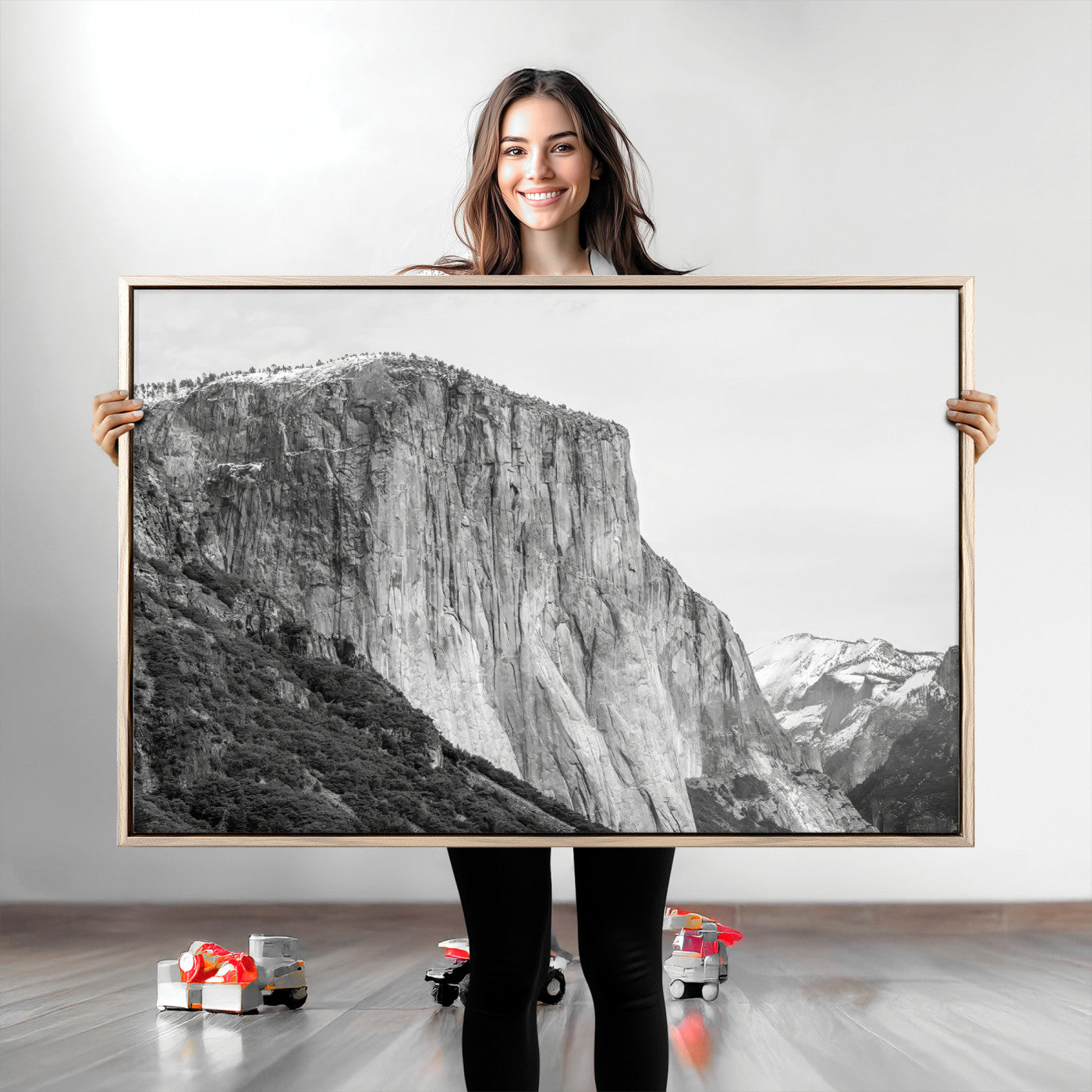 39393420-MGV-CV-36X24-El Capitan Wall Art Canvas Print – Framed Yosemite Cliff Monochrome Mountain Landscape Nature Artwork for Home Office