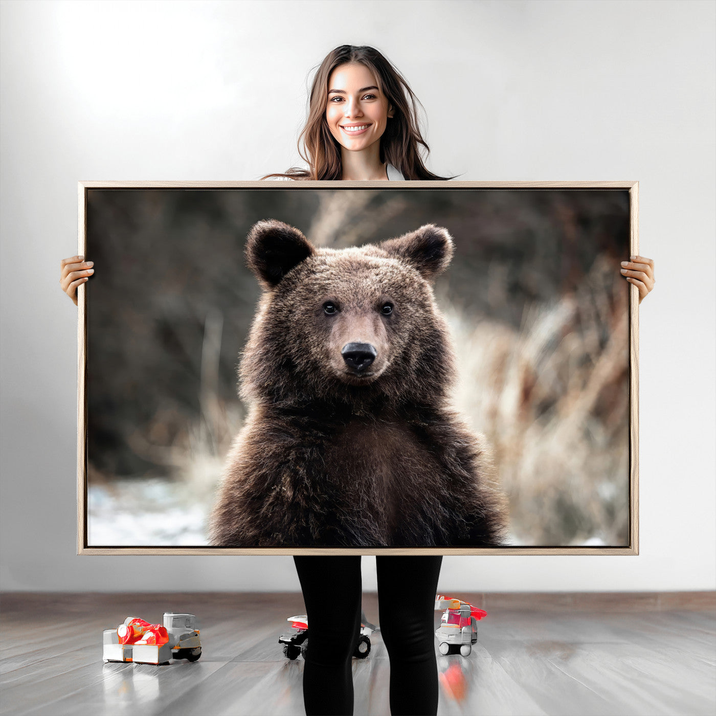 -Brown Bear Wall Art Canvas Print, Framed Wildlife Art Picture Print, Woodland Perfect Cabin Decor