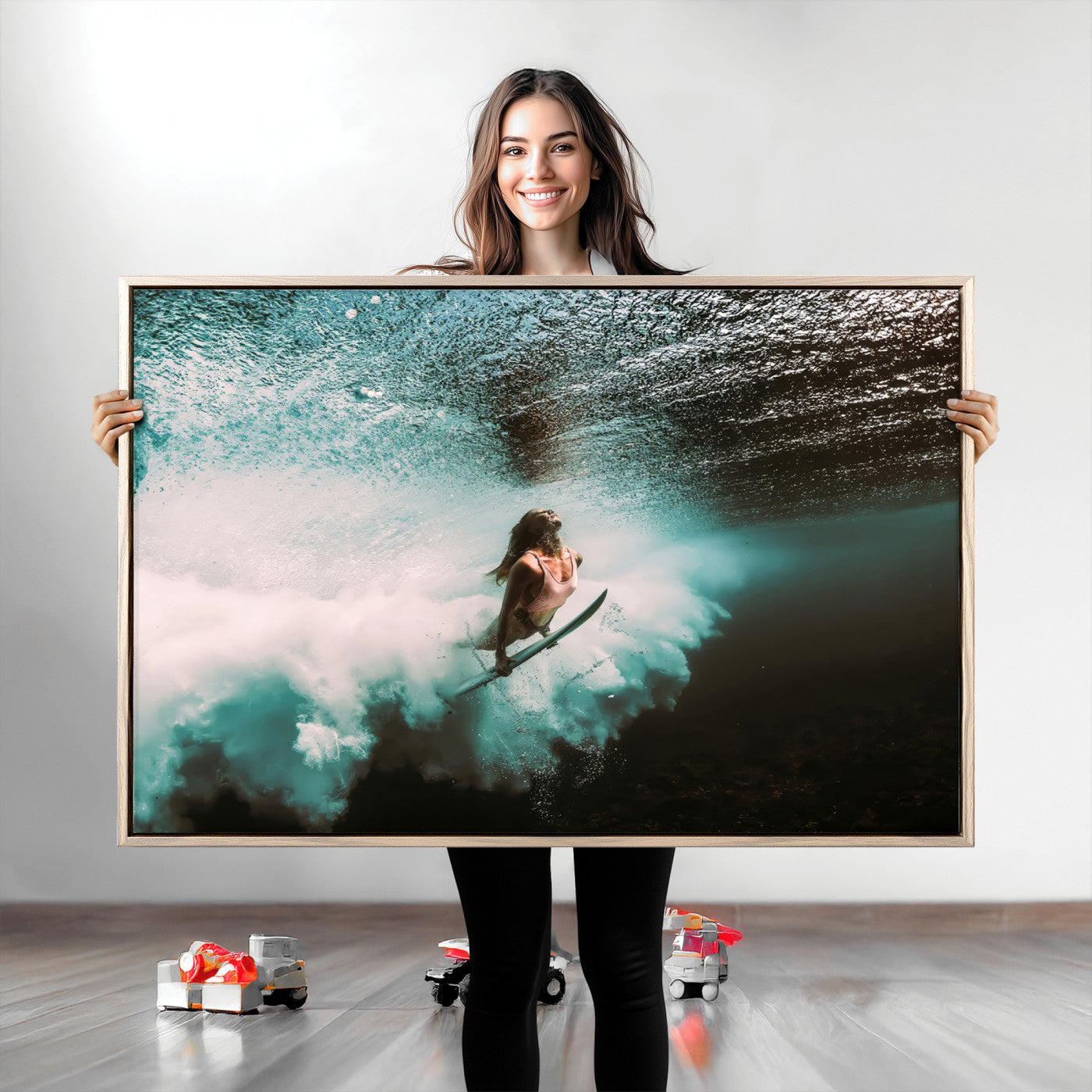 85923512-MGV-CV-40X27-Vibrant Aquatic Motion Wall Art Canvas Print – Framed Underwater Swimming Scene Artwork for Home, Office Decor