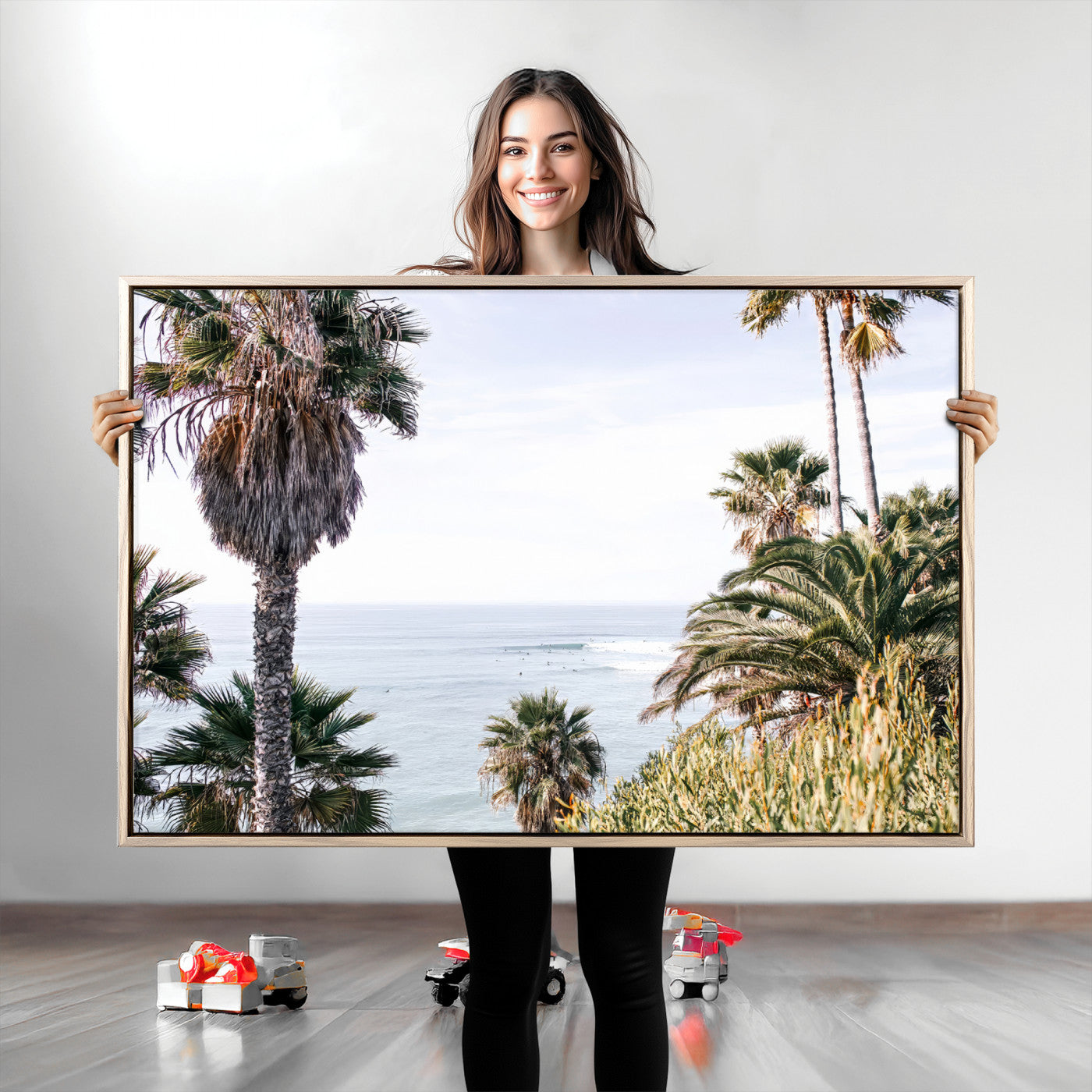 51404565-MGV-CV-36X24-Coastal Palm Trees Wall Art Canvas Print – Framed Ocean Breeze Tropical Scene Artwork for Relaxing Home, Office Decor
