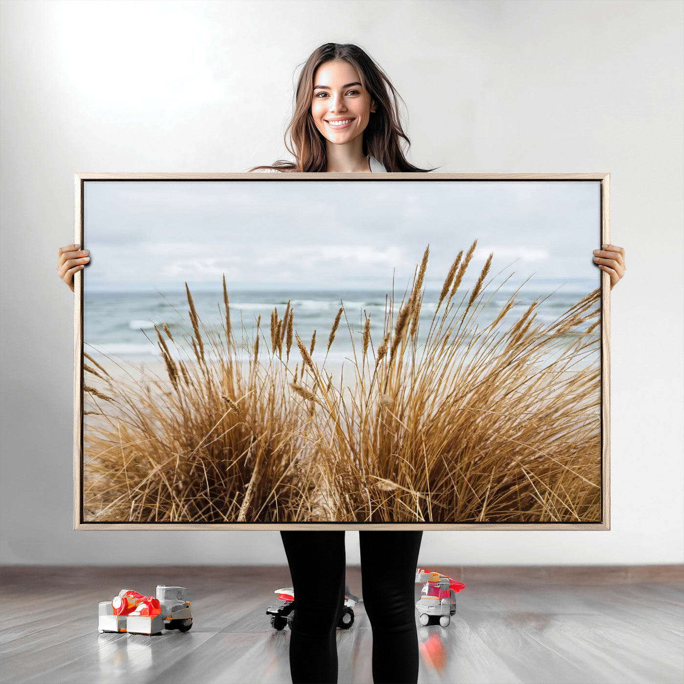 87750525-MGV-CV-36X24-Beach Grass Wall Art Canvas Print – Framed Coastal Dunes Art Picture Dune Grass Artwork for Home Office