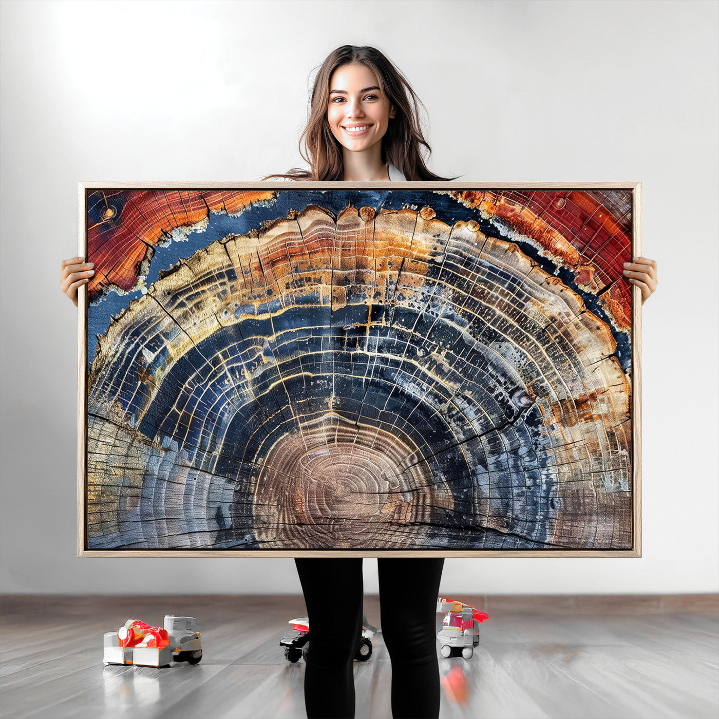 60292921-MGV-CV-36X24-Tree Rings Wall Art Canvas Print – Framed Wood Art Picture Petrified Wood Artwork for Home, Office, Living Room