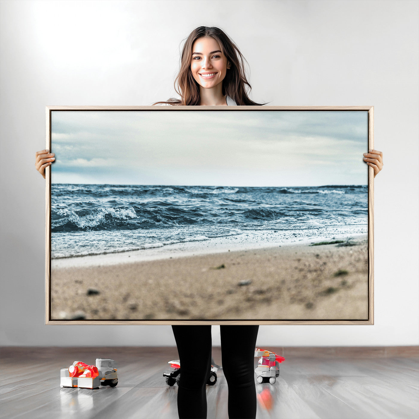 81812590-MGV-CV-36X24-Ocean Wall Art Canvas Print – Moody Coastal Seascape Scene Framed Beach Waves Nature Artwork for Home Office
