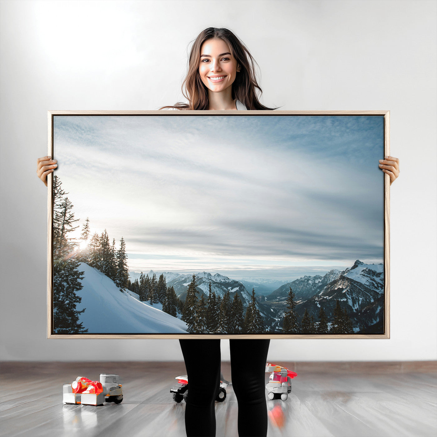55564749-MGV-CV-36X24-Snowy Mountain Wall Art Canvas Print – Frosty Peaks Alpine Landscape Winter Sky Nature Photography Artwork for Home Office