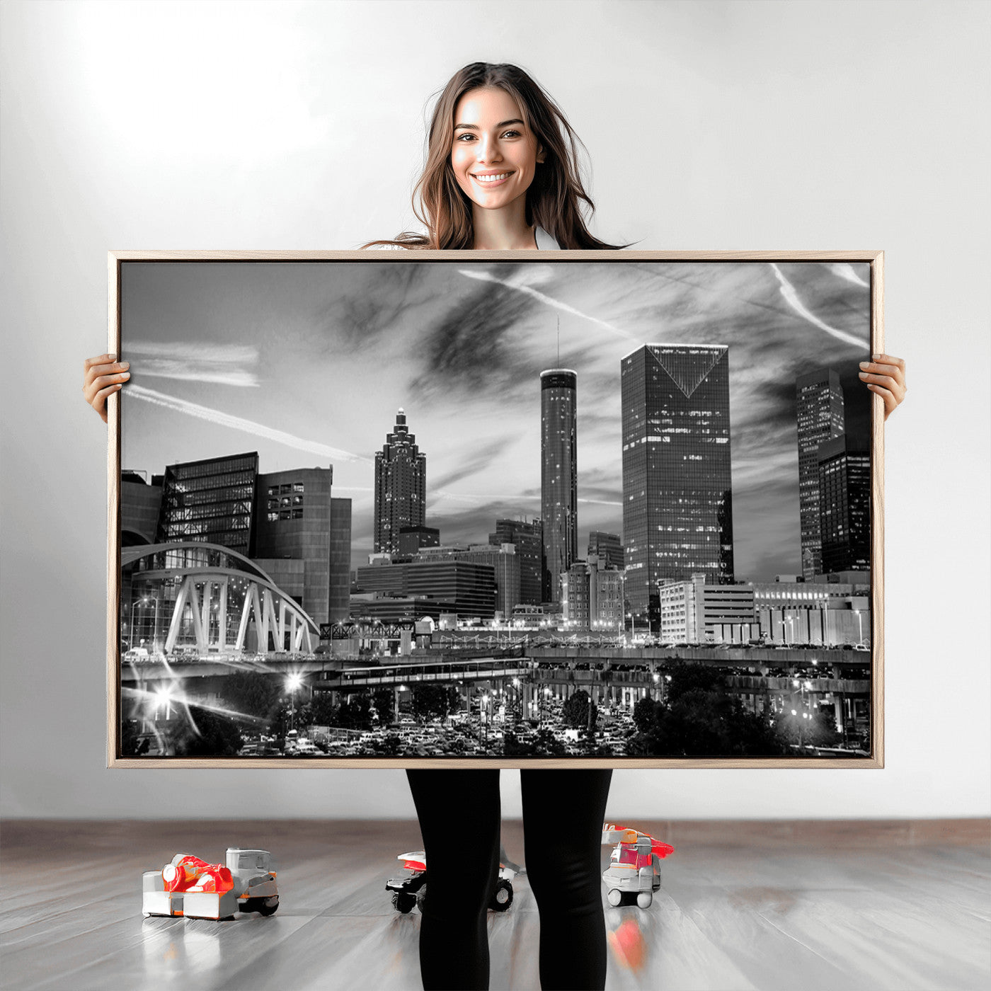 -Black and White Atlanta Wall Art Canvas Print