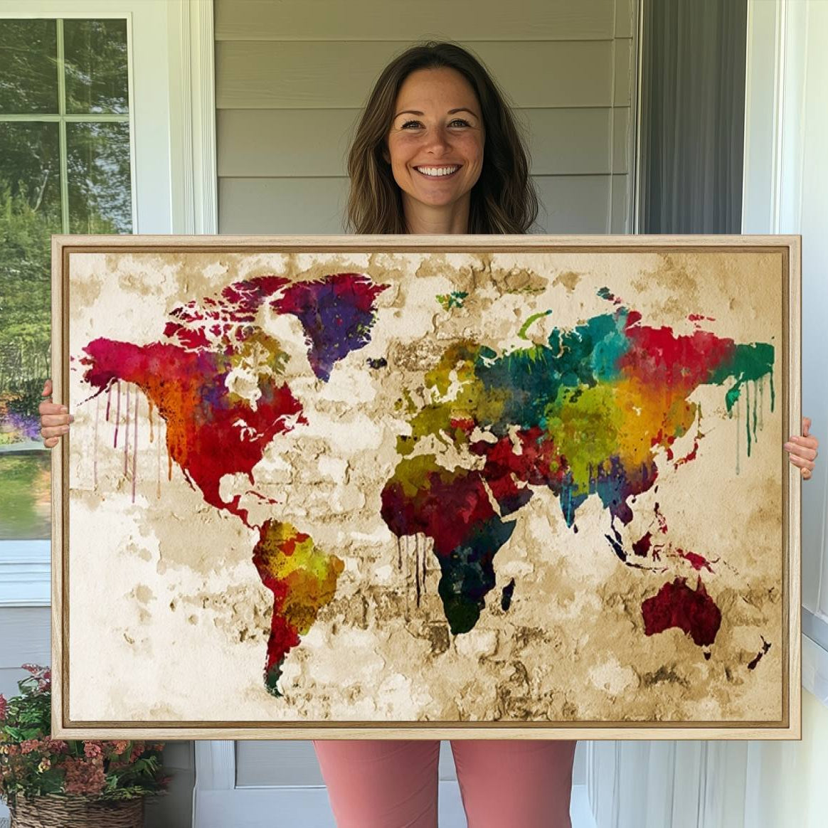 61906-MGV-CV-36X24-World Map Canvas Print – Framed Push Pin Wall Art, Color Splash Travel Map for Modern Home and Office Decor