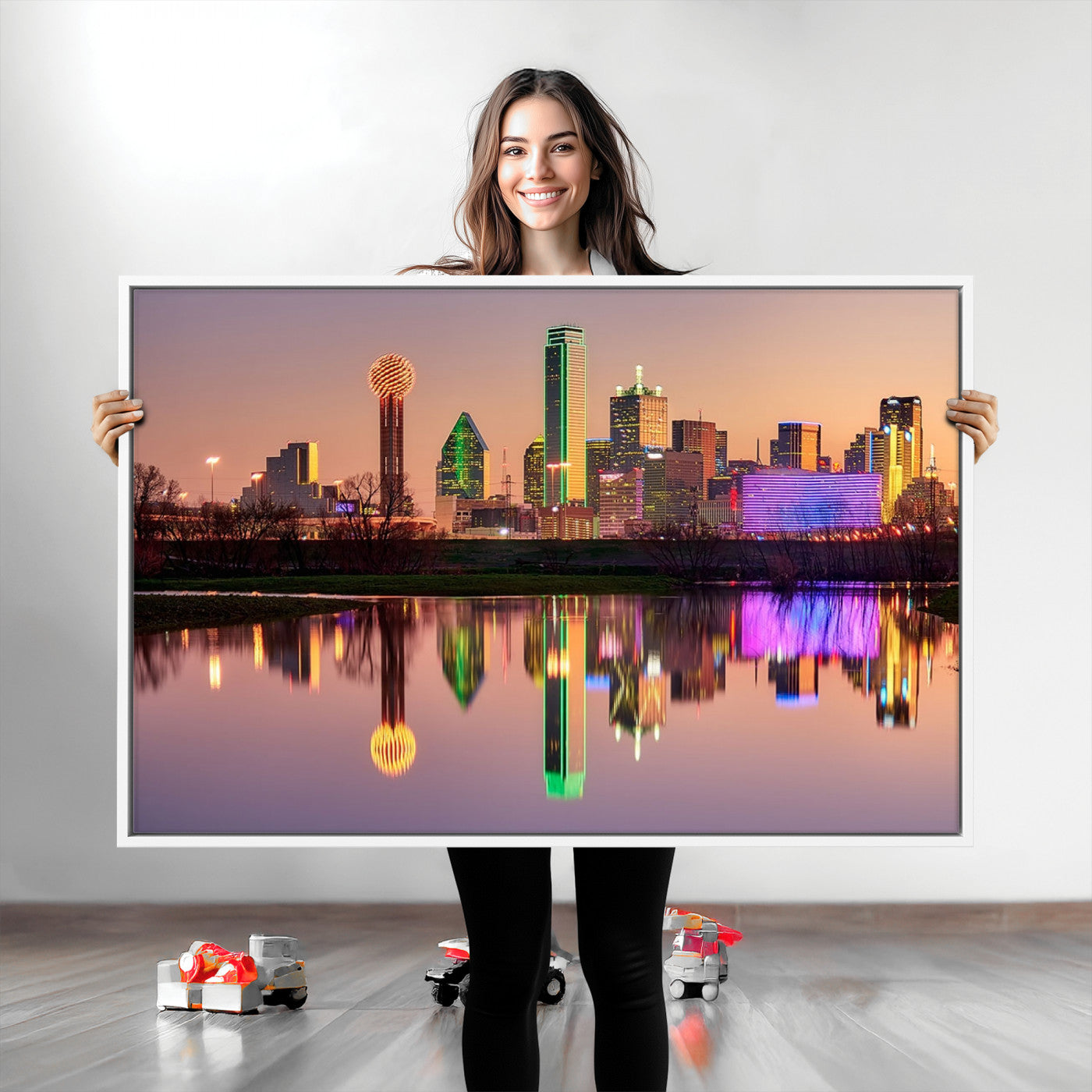 -Colorful Dallas City Lights Night Skyline Wall Art Print Dallas Cityscape Canvas Print Dallas