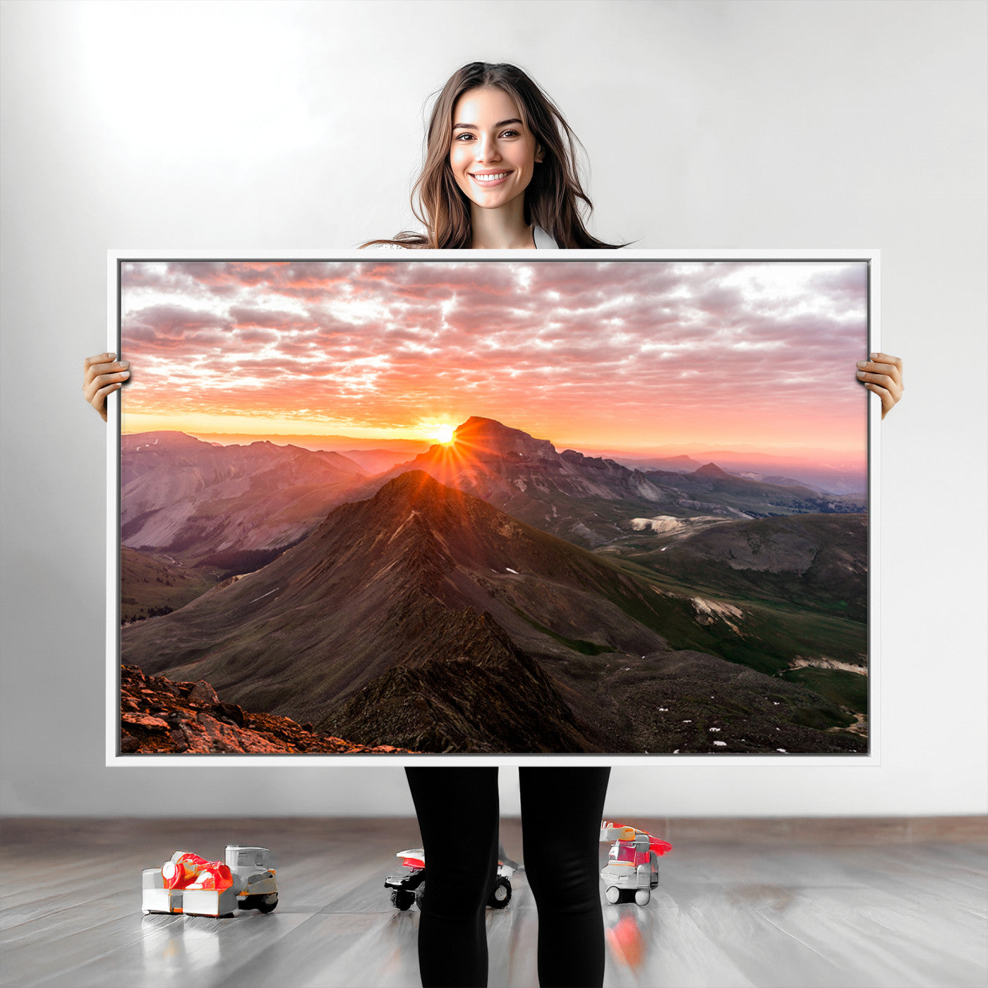 -Mountain Sunrise Wall Art Canvas Print, Framed Alpine Ridge Art Picture Print, Mountain Range