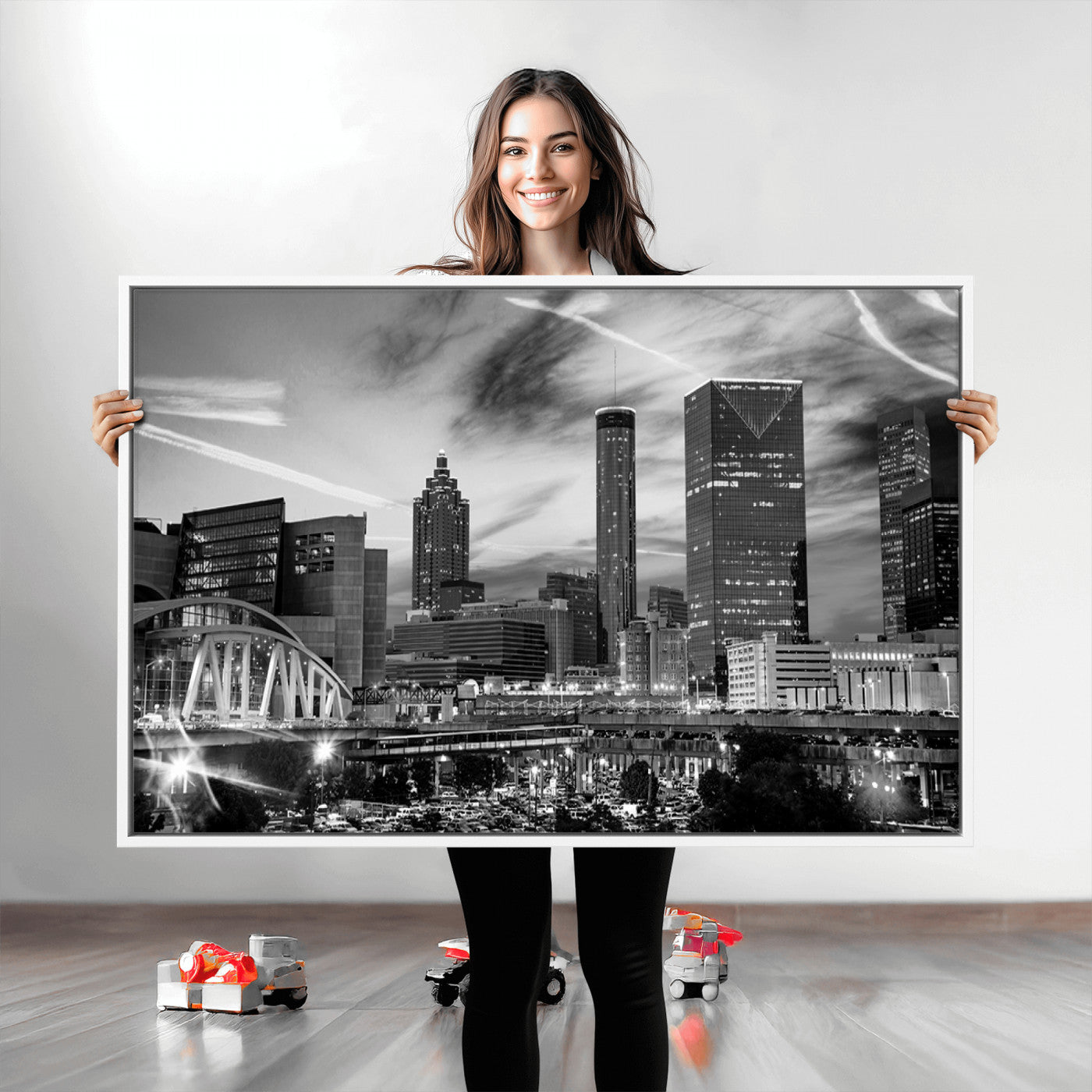 -Black and White Atlanta Wall Art Canvas Print