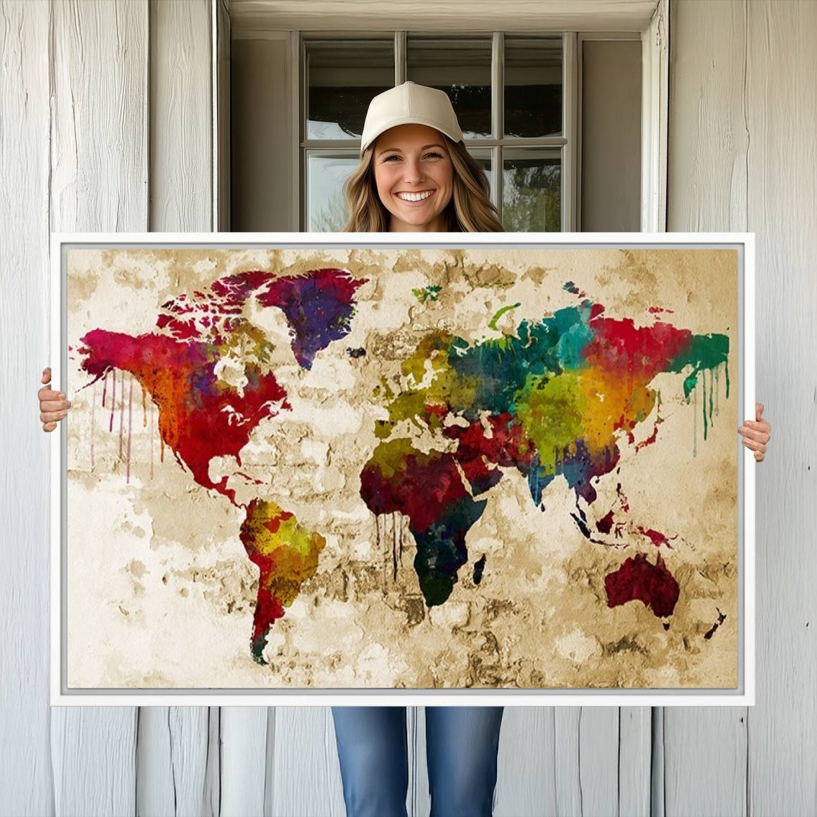 61906-MGV-CV-36X24-World Map Canvas Print – Framed Push Pin Wall Art, Color Splash Travel Map for Modern Home and Office Decor