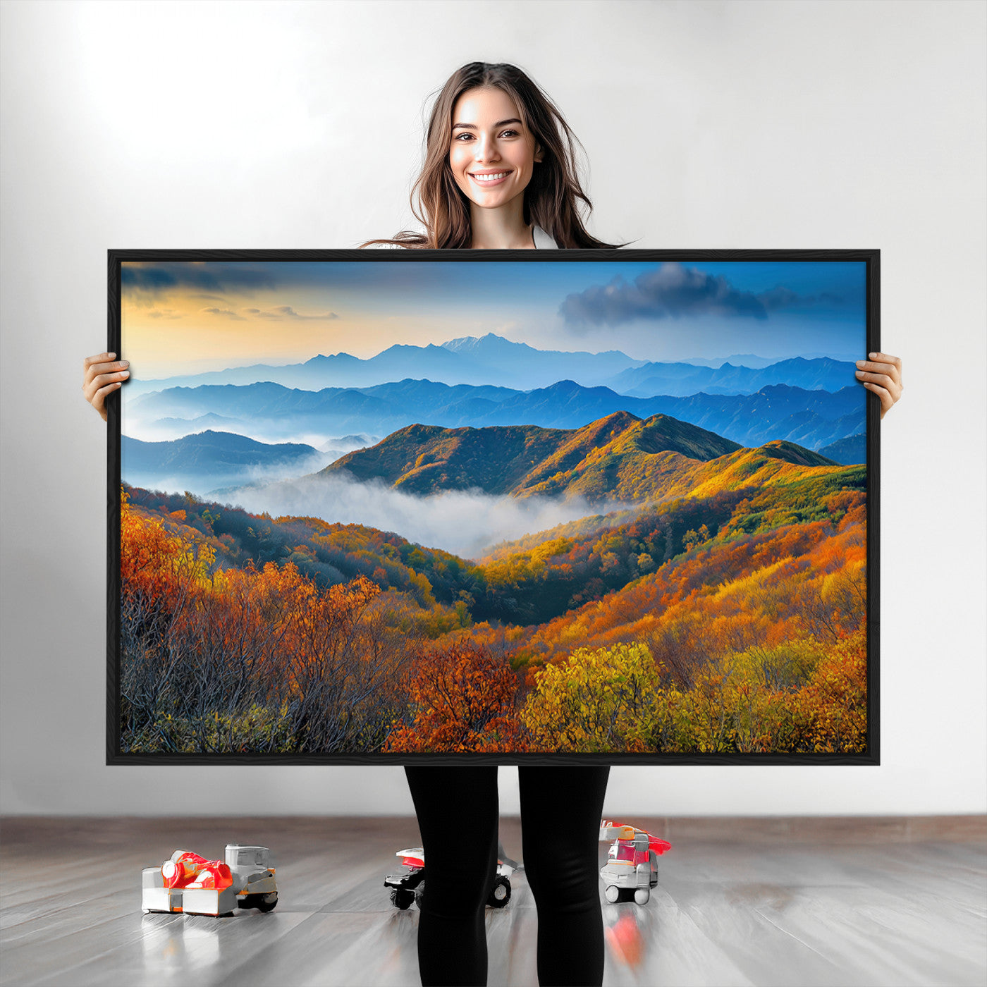 -Autumn Mountains Wall Art Canvas Print, Autumn Mountain Foggy Landscape Wall Art Canvas Print,