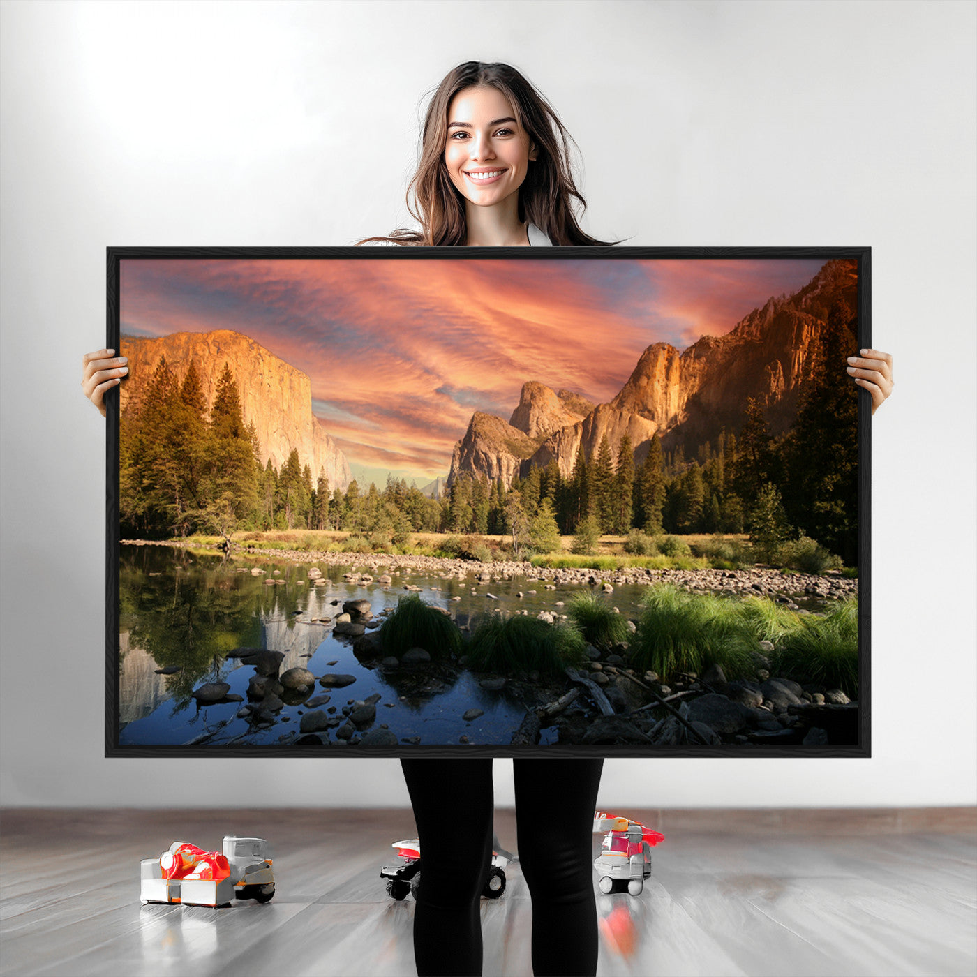 -Yosemite Valley Canvas Wall Art, Framed El Capitan Art Picture Print, Sunset Sky Perfect Vibrant