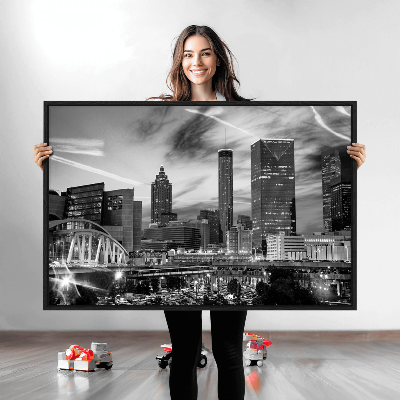 -Black and White Atlanta Wall Art Canvas Print