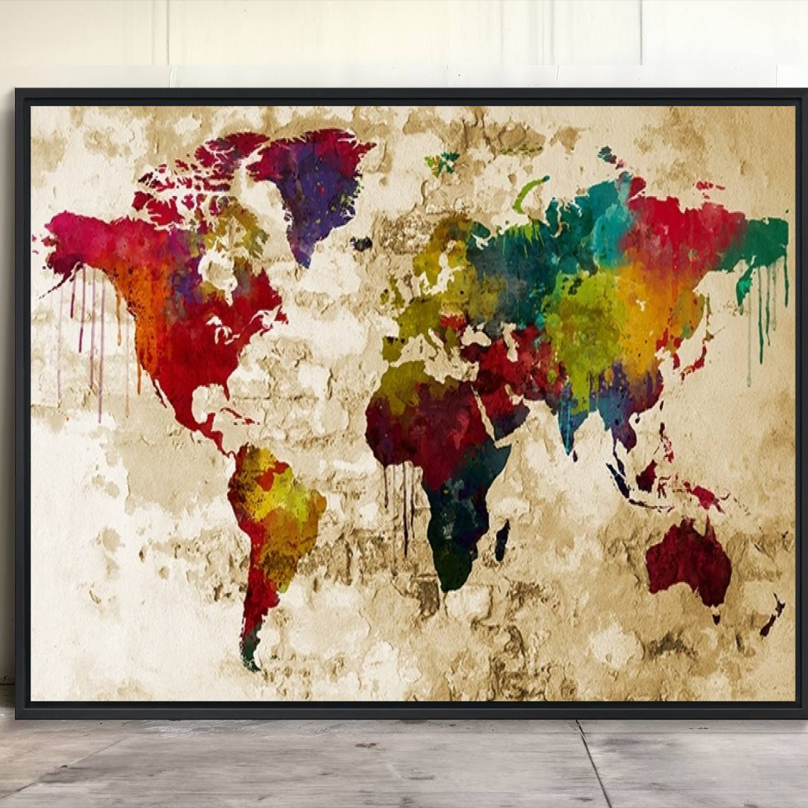 61906-MGV-CV-36X24-World Map Canvas Print – Framed Push Pin Wall Art, Color Splash Travel Map for Modern Home and Office Decor