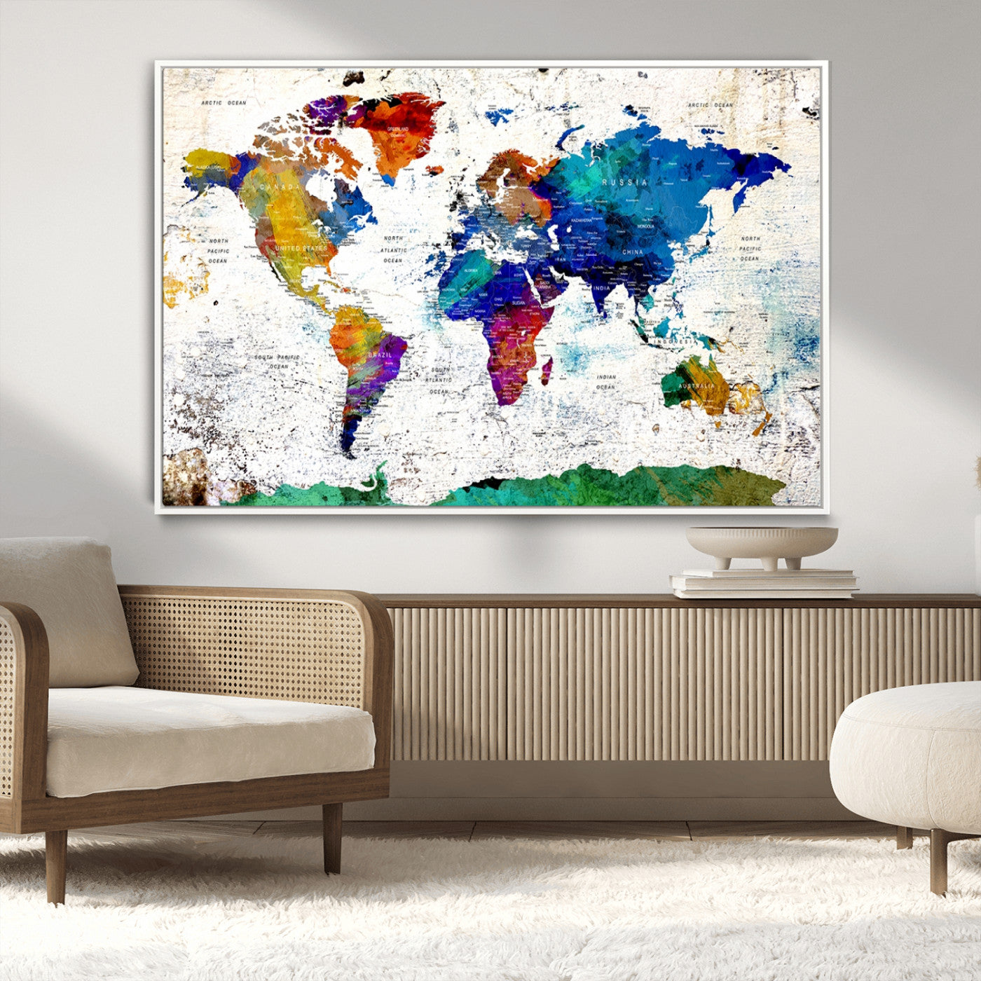 47974-MGV-CV-36X24-Push Pin World Map Canvas Print – Travel Tracker Wall Art for Couples, Perfect Anniversary Gift for Home or Office Decor