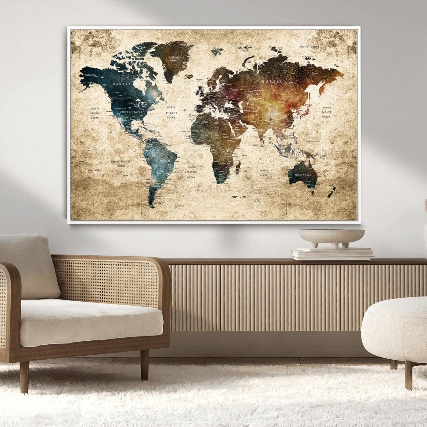 55201-MGV-CV-36X24-Push Pin World Map Canvas Print – Travel Tracker Wall Art for Couples, Perfect Anniversary Gift for Home or Office Decor