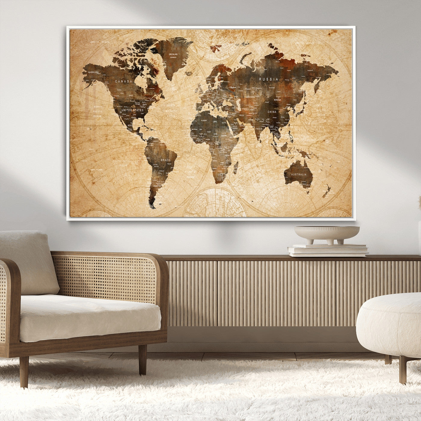 13813-MGV-CV-36X24-Push Pin World Map Canvas Print – Framed Travel Tracker Wall Art for Couples, Perfect Anniversary Gift and Home Decor
