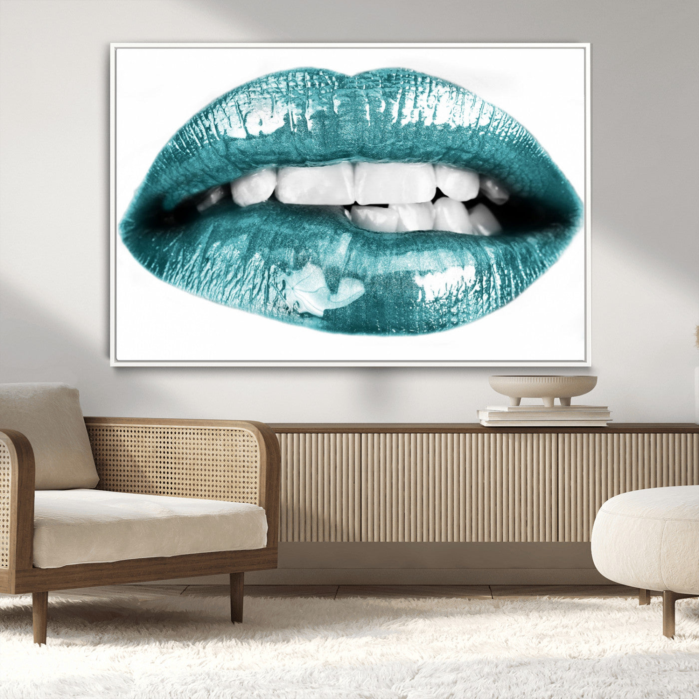 -Blue Lips Wall Art Canvas Print