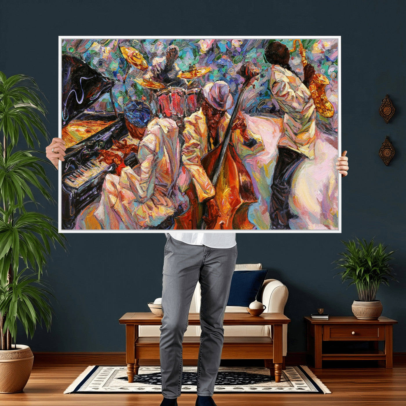 34929-MGV-CV-36X24 - African American Jazz Art Music Abstract Wall Art Painting Canvas Wall Art