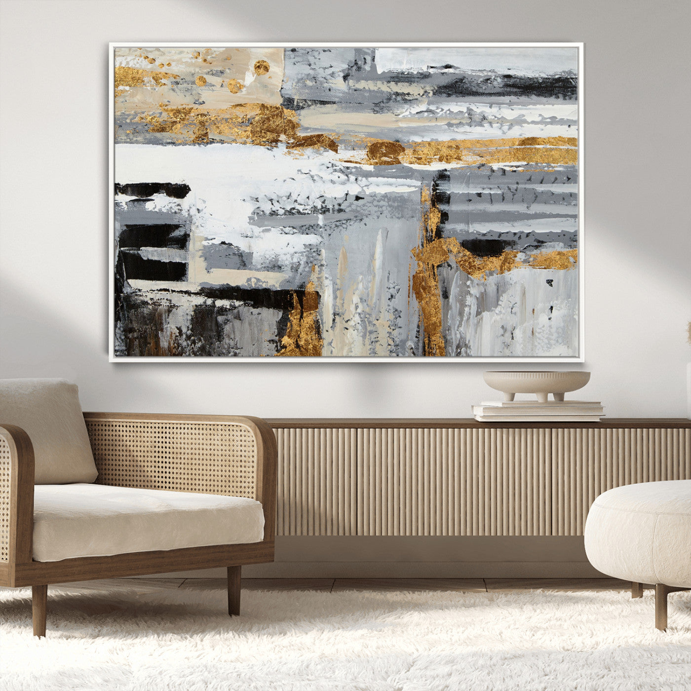 43177-MGV-CV-36X24-Abstract Painting Canvas Wall Art Print Paint Drip Art Brush Strokes Gray Artwork