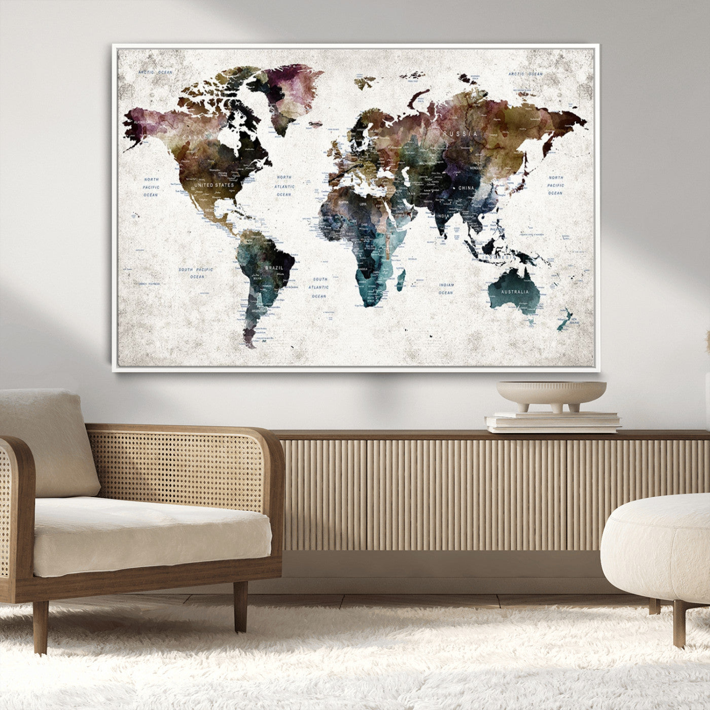 42478-MGV-CV-36X24-Push Pin World Map Canvas Print – Framed Travel Map Wall Art for Couples, Anniversary Gift, Modern Home or Office Decor