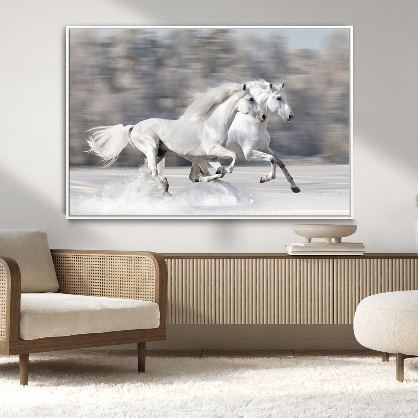 -The White Horses Wall Art, Framed White Horses Wall Art Canvas Print