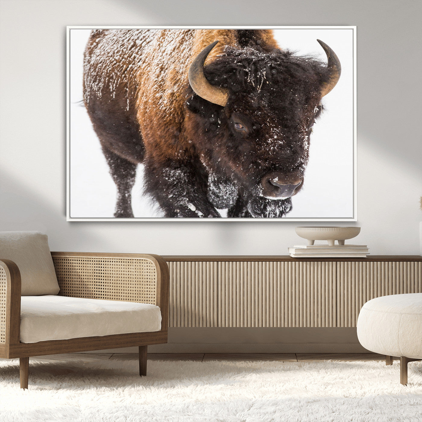 -Bison Wall Art Canvas Print For Farmhouse, Wild Animal Wall Art, Framed Wild Bison Wall Art