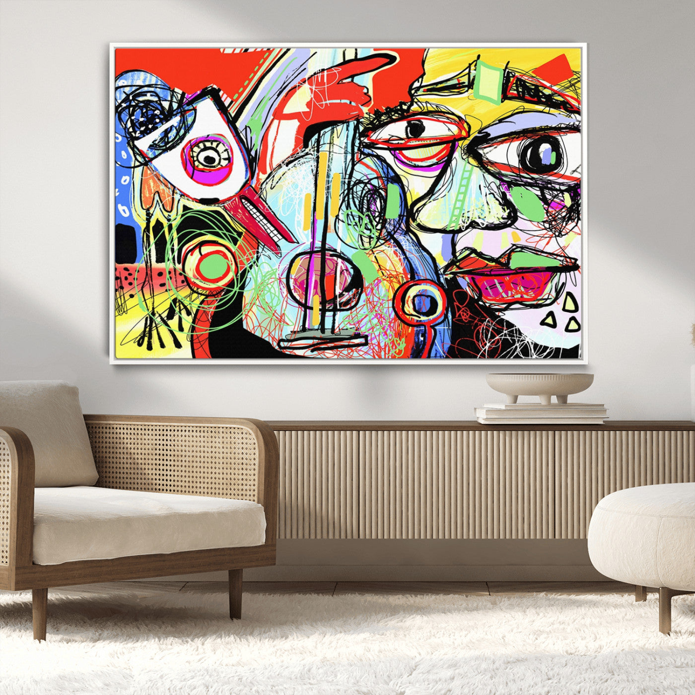 37796-MGV-CV-36X24-Picasso Style Art Abstract Canvas Wall Art Print , Colorful Abstract Artwork