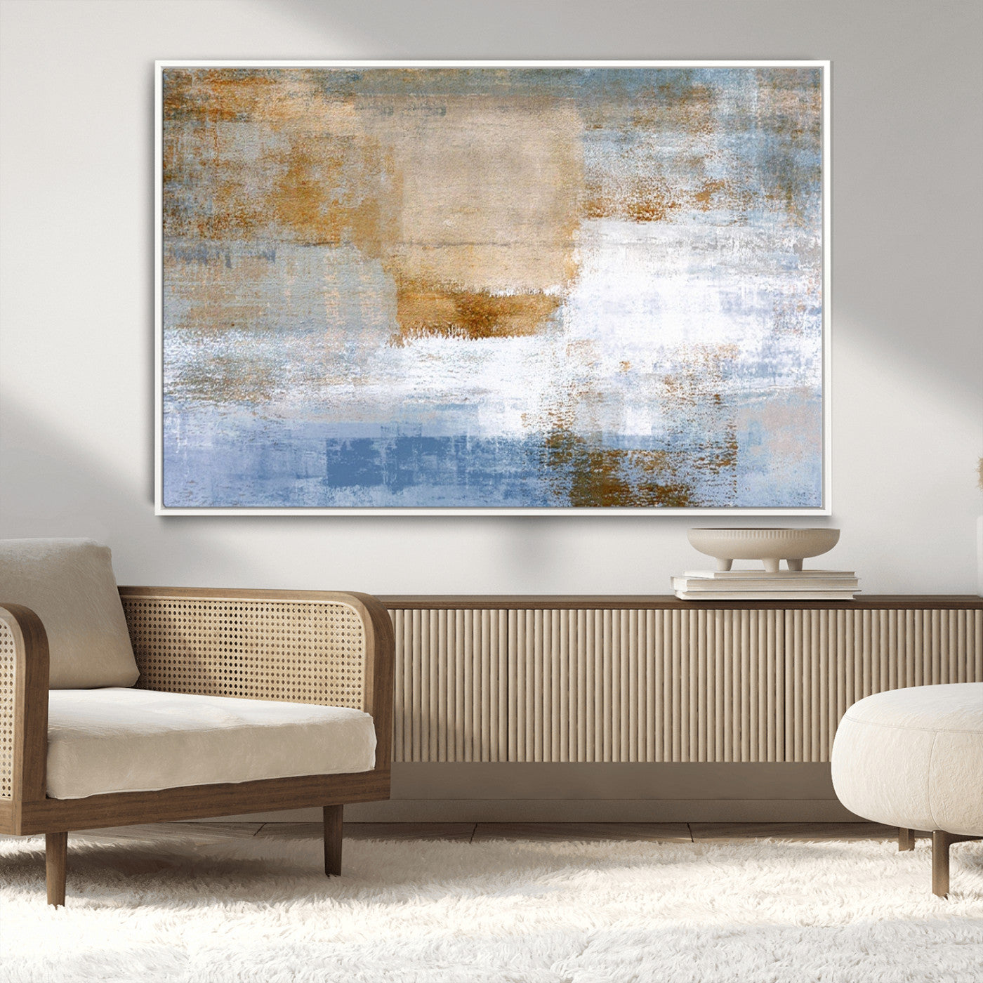 72354-MGV-CV-36X24-Blue Multi Panel Abstract Wall Art Canvas, Abstract Blue and Gold Canvas Print