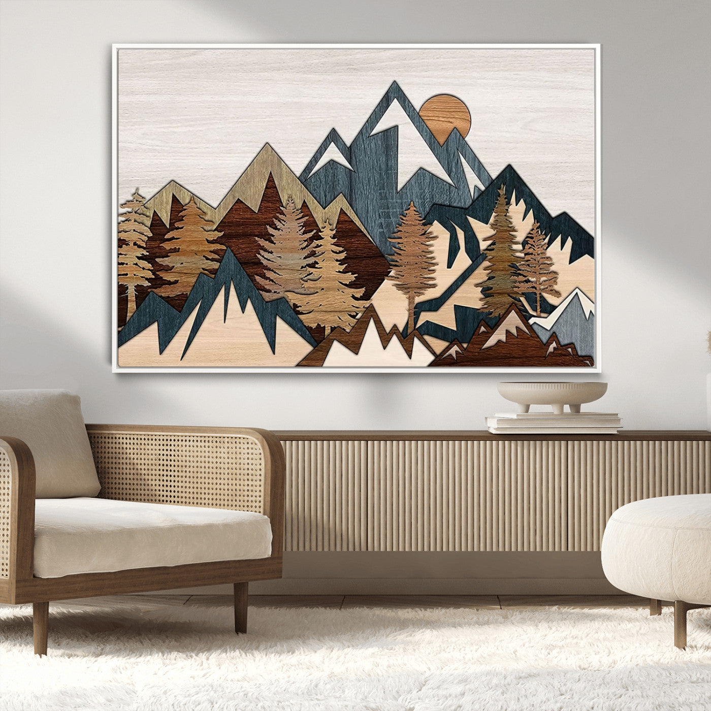67950-MGV-CV-36X24-Rustic Abstract Wood Panel Effect Canvas Mountain Range Top Wood Wall Art Canvas Print