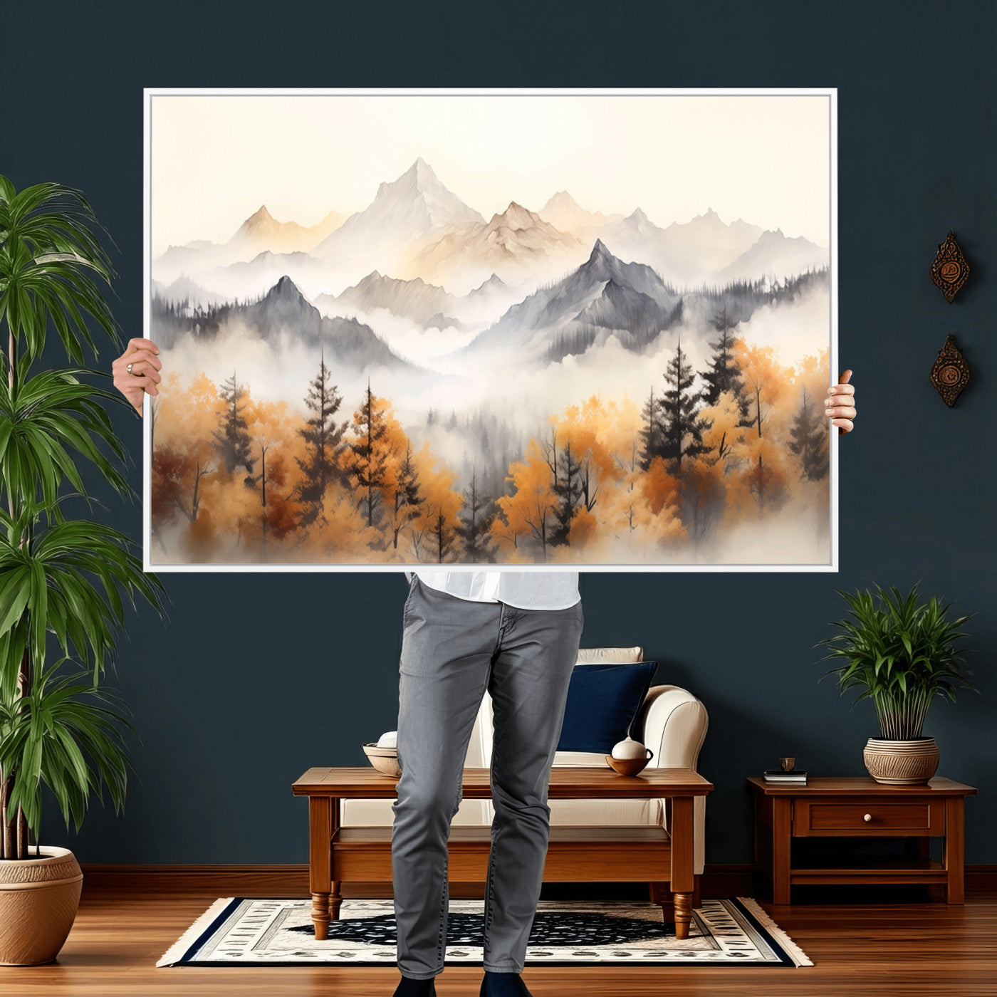 70049-MGV-CV-36X24 - Abstract Mountain Wall Art | Misty Mountain Forest and Mountains Canvas Print for Living Room,