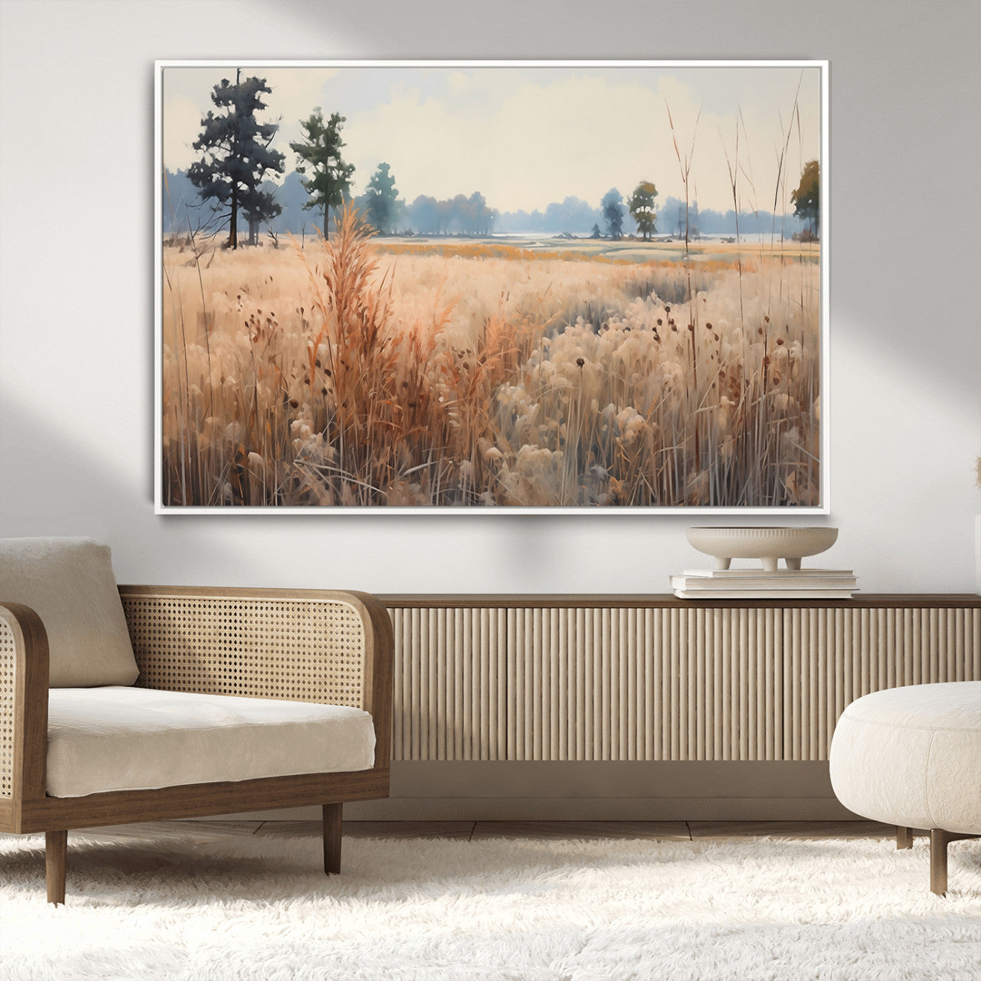 98822-MGV-CV-36X24-Golden Fields Canvas Wall Art Print – Serene Landscape of Nature’s Tranquility in Minimalist Modern