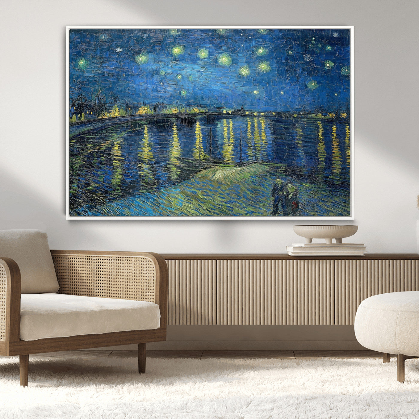 94605-MGV-CV-36X24-Vincent van Gogh Starry Night over the Rhone Abstract Wall Art Canvas, Starry Night Canvas Print