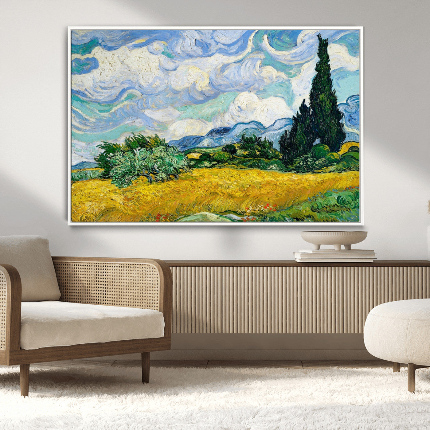 97252-MGV-CV-36X24-Wheatfield With Cypresses By Van Gogh Painting Wall Art Canvas, Wheatfield With Cypresses Canvas