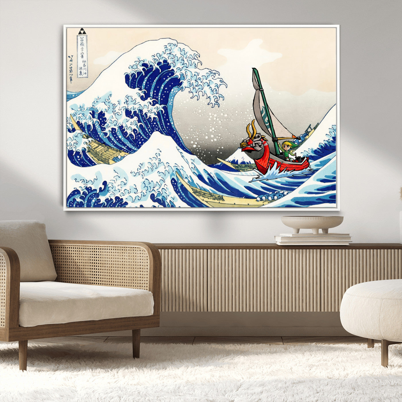 19450-MGV-CV-36X24-Katsushika Hokusai Kanagawa Giant Wave Wall Art Canvas Print | Iconic Japanese Art for Living Room