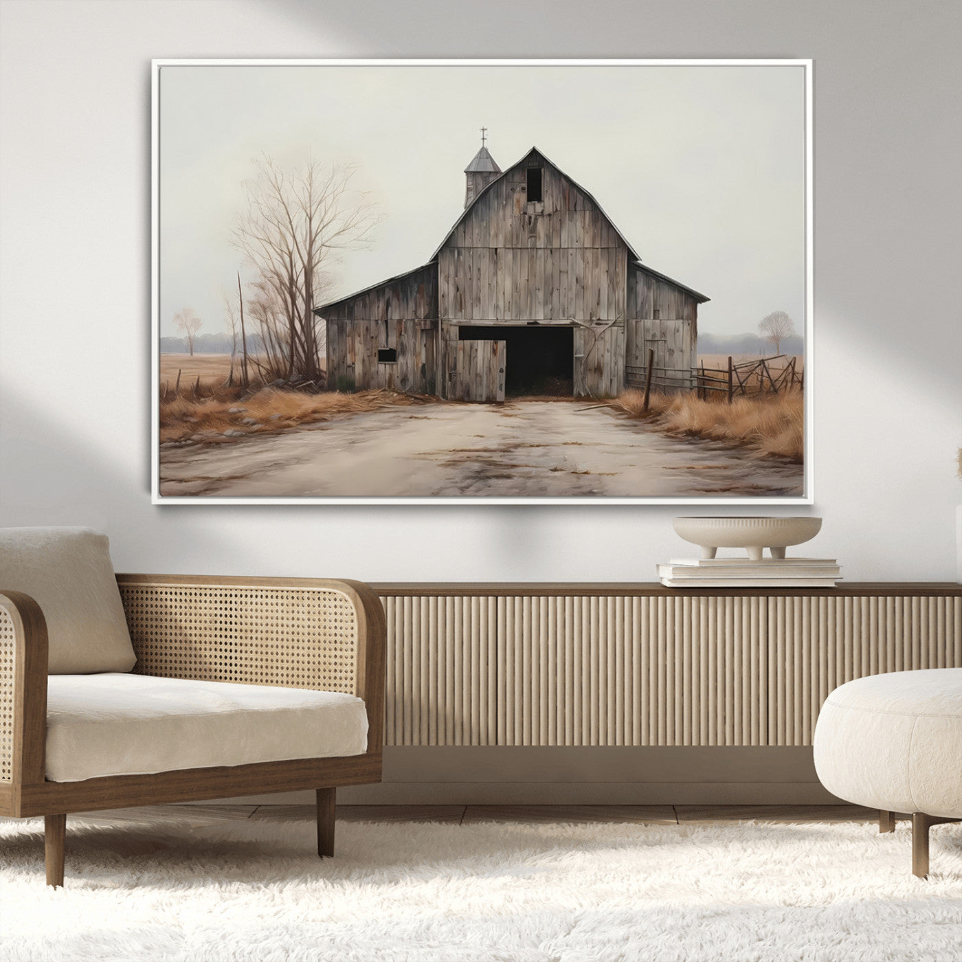 -Farmhouse Rustic Barn Wall Art Canvas Print – Framed and Ready to Hang – Perfect Addition to