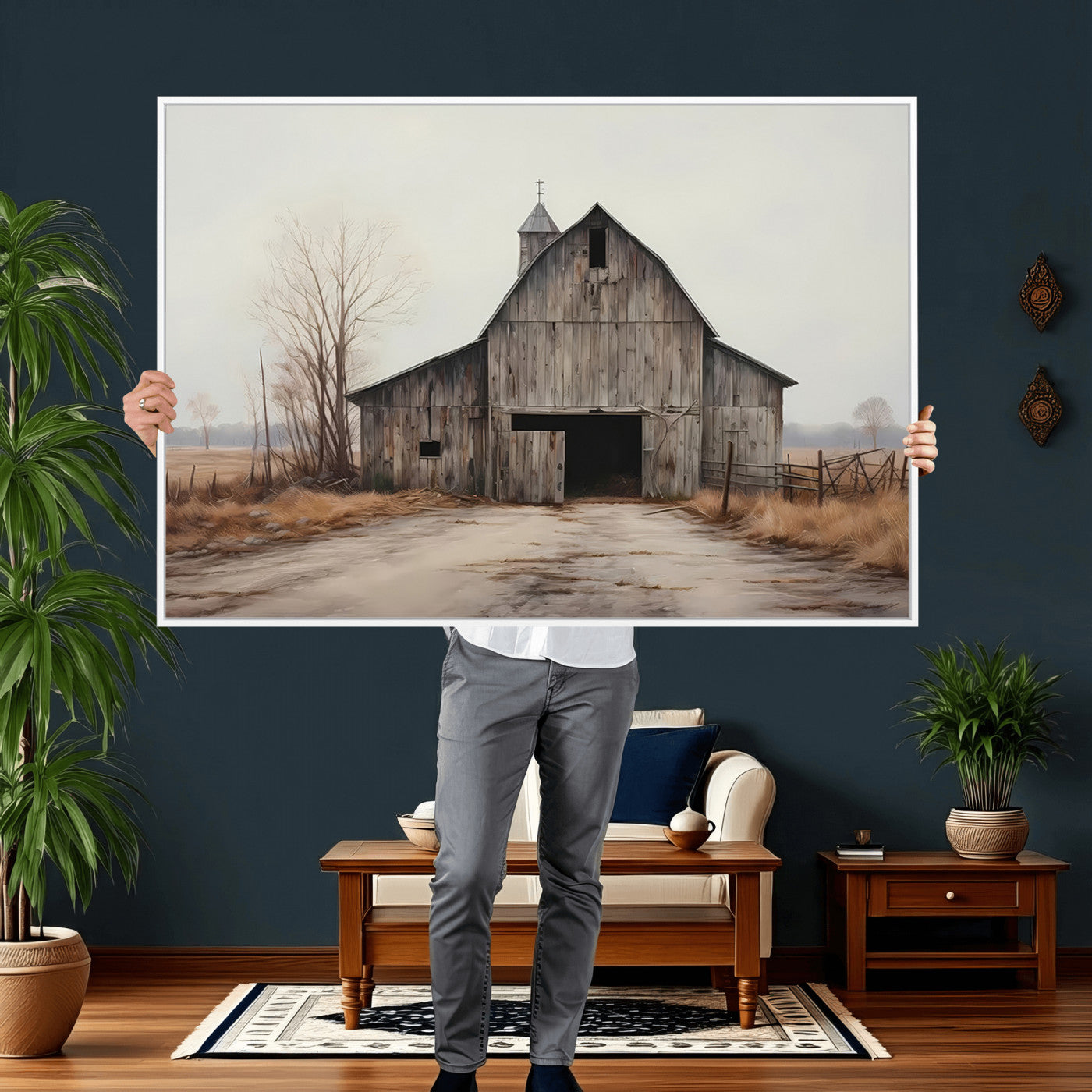 11602-MGV-CV-36X24 - Farmhouse Rustic Barn Wall Art Canvas Print – Framed and Ready to Hang – Perfect Addition to