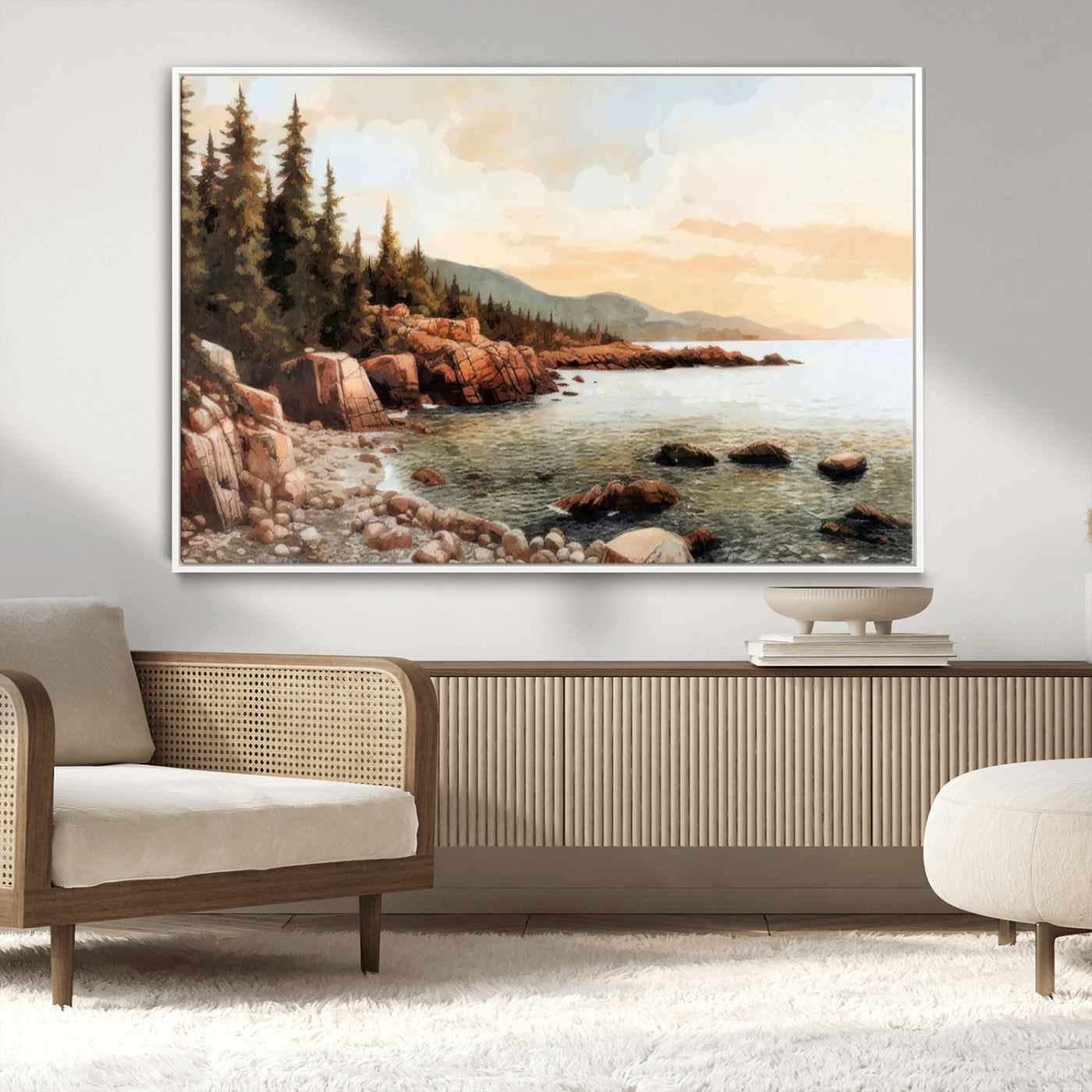 77145-MGV-CV-36X24-Serene Coastal View of Acadia National Park Wall Art - Stunning 3-Panel Wall Art Canvas Print,