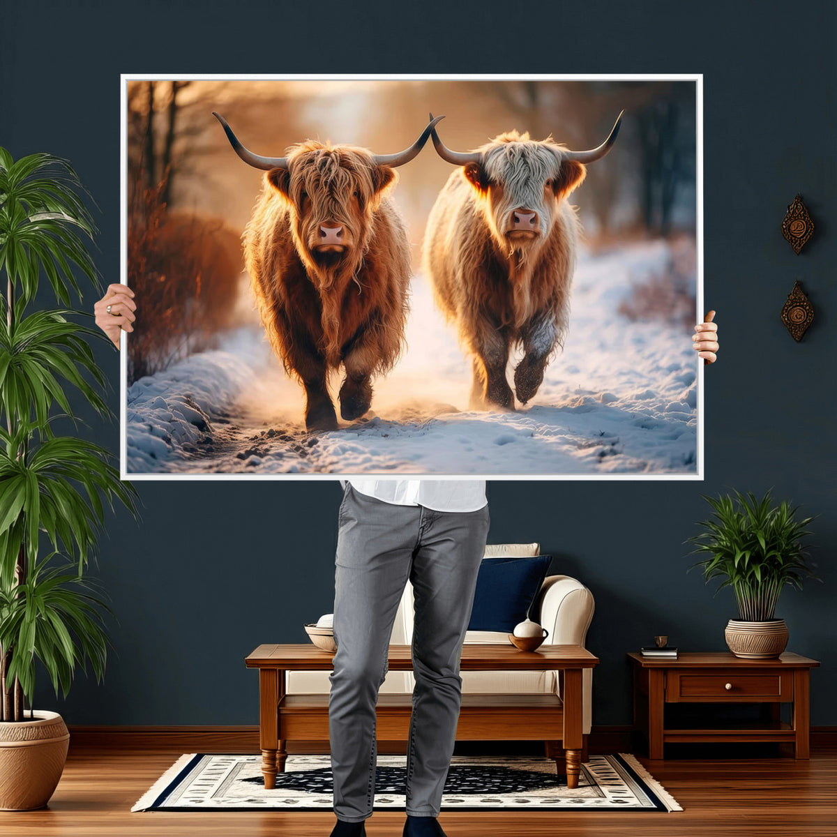 94810-_Poster-30x20 - Scottish Highland Cow Horn Farm Wall Art Canvas Print
