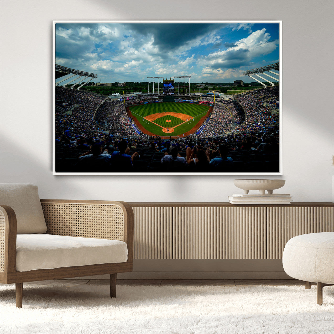 -3-Panel Kauffman Stadium Wall Art Print | Large Kansas City Royals Baseball Canvas Print for Sports
