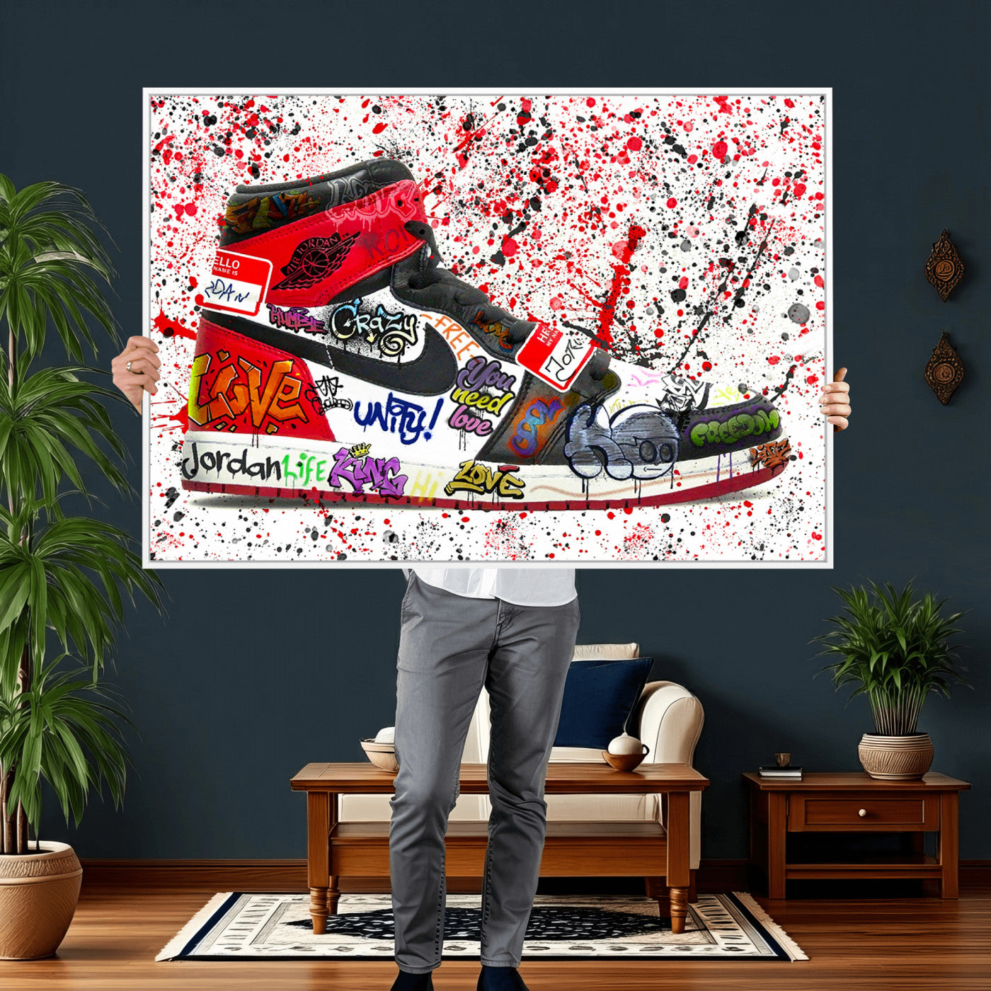 38836-MGV-CV-36X24 - Jordan Shoes Graffiti Wall Art Canvas Print- Jordan Graffiti Canvas Wall Art - Framed Perfect for