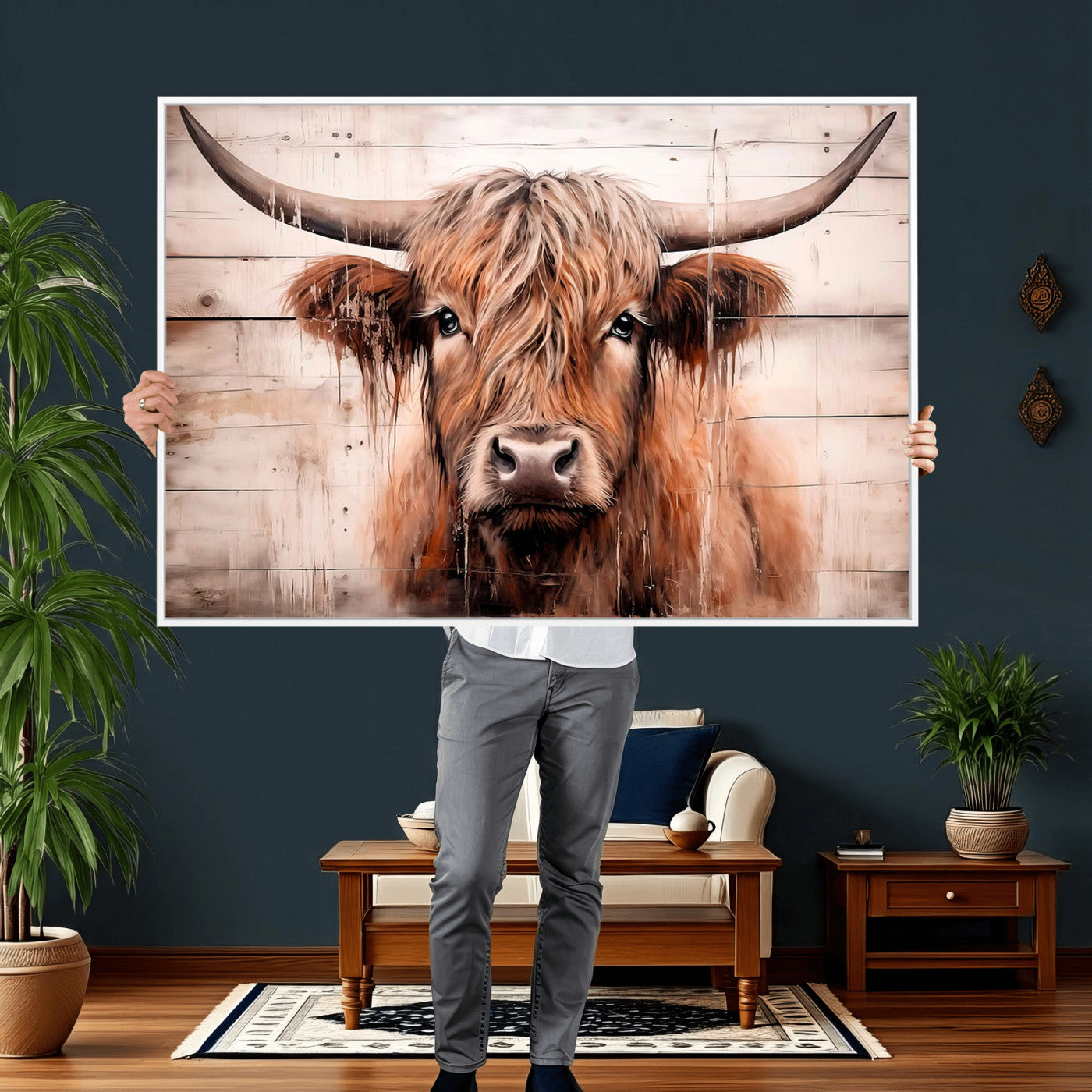 93730-MGV-CV-36X24 - Vintage Scottish Highland Cow Cattle Art Print Farmhouse Wall Art Canvas Print